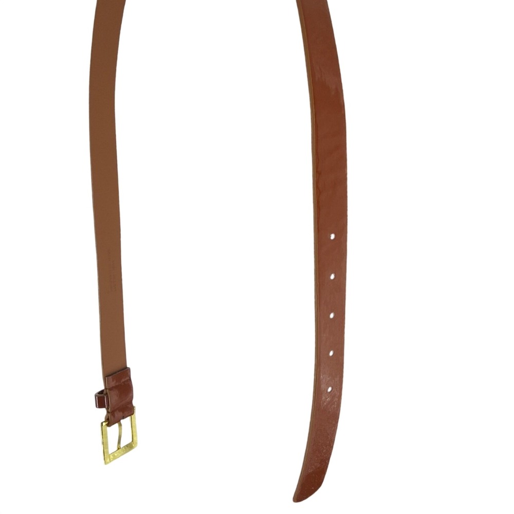 Cognac Brown Faux Patent Leather Skinny Belt Gold Buckle Size Small Slim - Picture 2 of 4